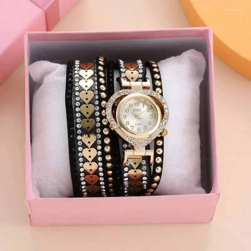 Wristwatches Heart Dial Bracelet Watch Rhinestone Wrap Quartz Wrist Watches For Women Gift Montre Zegarek Damski