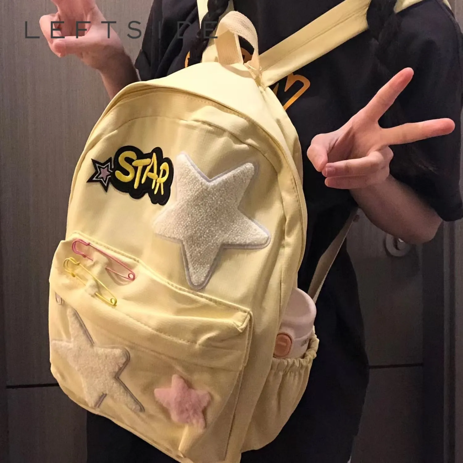 School Bags LEFTSIDE Women s Casual Backpack Cute Five Pointed Stars Book for Teenagers Girls Students Korean Style Back Pack 230821