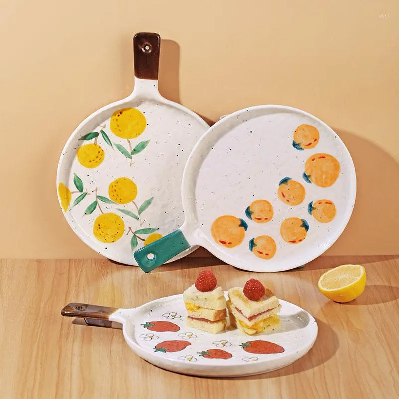 Tallrikar Oneisall Ceramic Plate med handtag skålbordsledare blyfria djupa kök servis för pizzakleva frukt