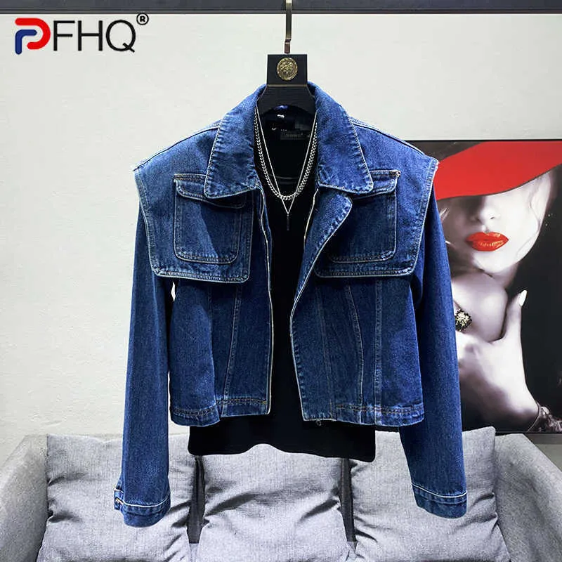 Jackets masculinos PFHQ 2023 Design da moda Tatchwork ombro bonito jaqueta curta masculina moda coreana solteira de rua tops roupas de alta qualidade j230821