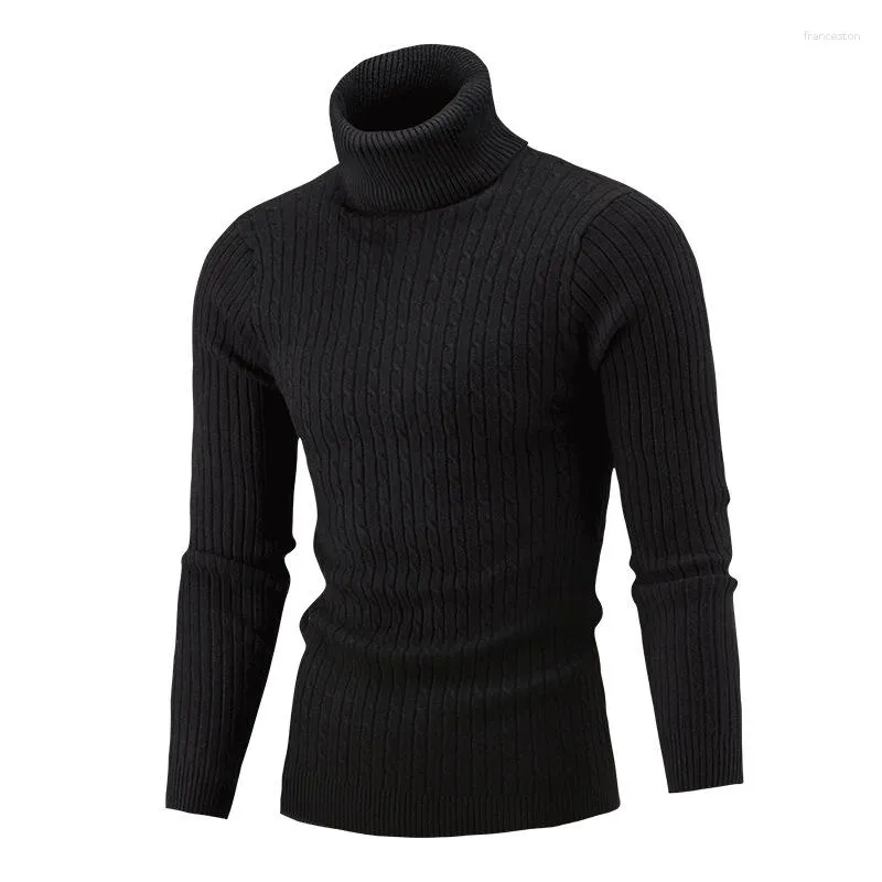 Pulls pour hommes automne hiver pull à col roulé solide coupe ajustée à manches longues pulls à tricoter homme pull de noël col roulé hauts A50