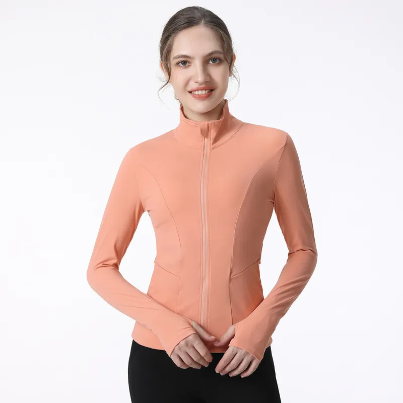 yoga lu running jacket fitness coat thumbholes sports quick dry breathable elasticity tight gym clothes women full-zip outdoor tops