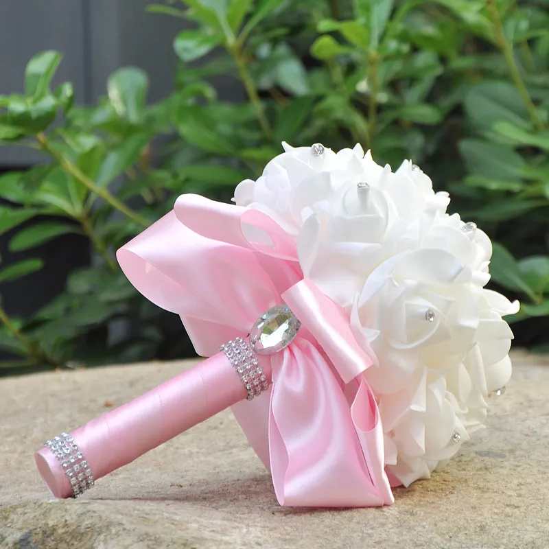 Rose Bridal Wedding Bouquet Wedding Decoration Crystals Artificial Flower Bridesmaid Bridal Hand Holding Brooch Flowers