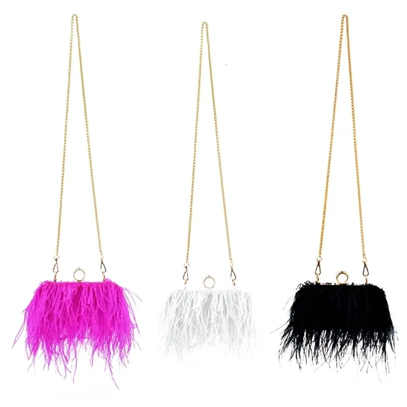 Women Ostrich Feather Tote Bag Fluffy Purse Clutch Feather Evening Handbag for Wedding Anniversary Party Black