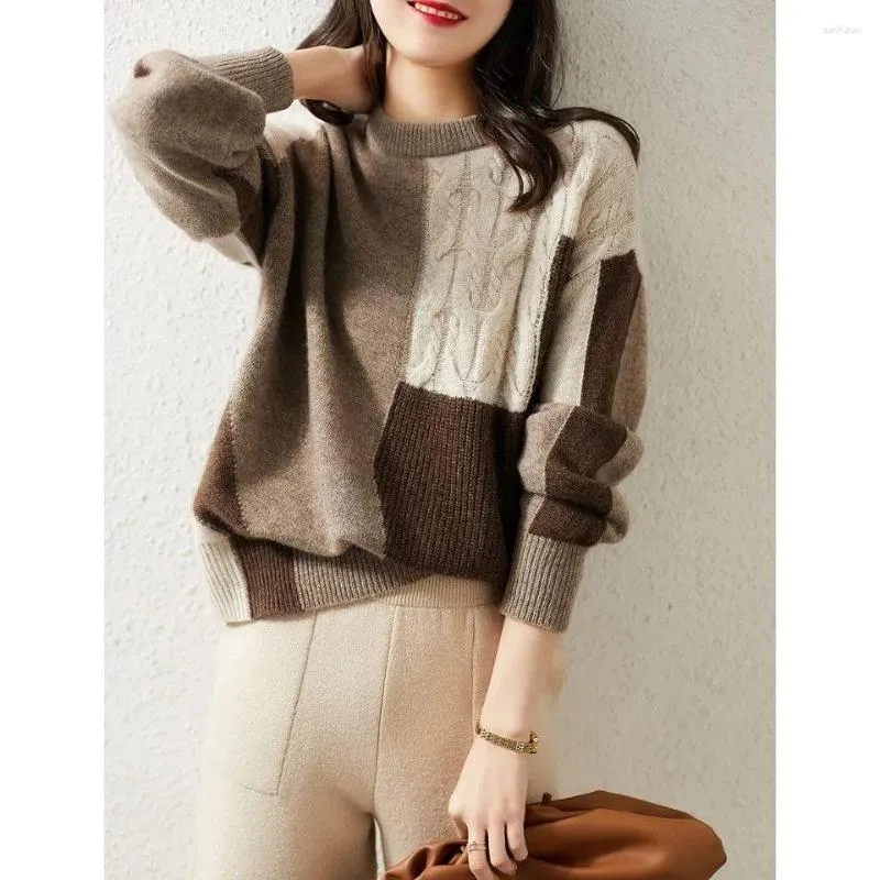 Frauenpullover Pullover runden Kragen Vintage Schraube LOSSE FIT Halten Sie warme Pullover Strick -Oberteile Winter Herbst für Frauen T702