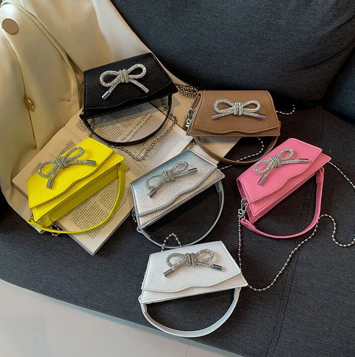 Fashion Girls Bowknot Handbag Chain Mini Shoulder Bag Rhinestone Bow Small  Square Bags Coin Purse