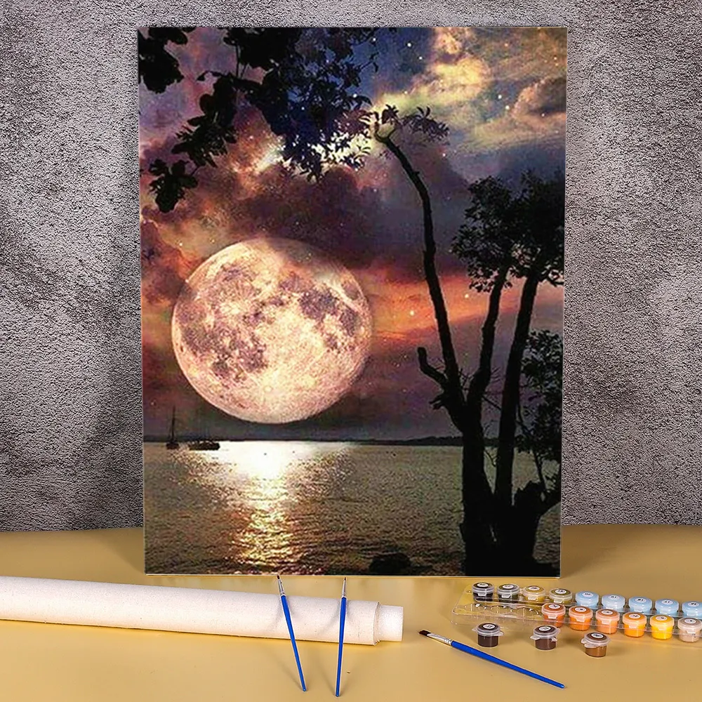 Moonlit River MINI Painting Kit by the Brush Bar, Modern Landscape Paint Kit,  Color Block Art Kit, Painting Supplies, Moon Art 