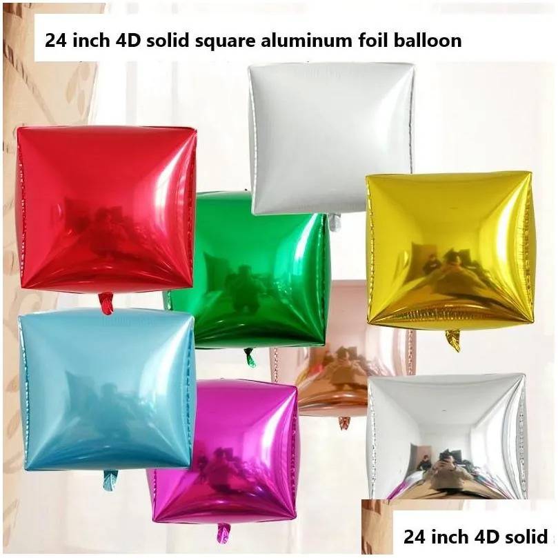 Andra leksaker Party Decoration 10st/Pack som säljer 24 tum 4D Stereo Square Aluminium Balloon Wholesale Birthday Festival Rainbow Color F DHBXS