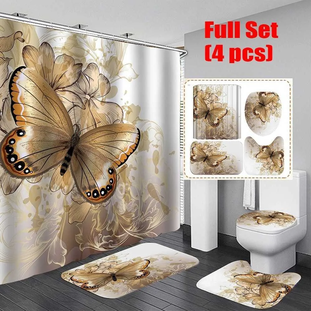 Cortina De Ducha Y Alfombra De Mariposa: Cortina De Baño De Poliéster  Impermeable Con Alfombra De Baño Y Alfombra De Baño Sin Deslizamiento De  16,67 € | DHgate, image size:1000x1000