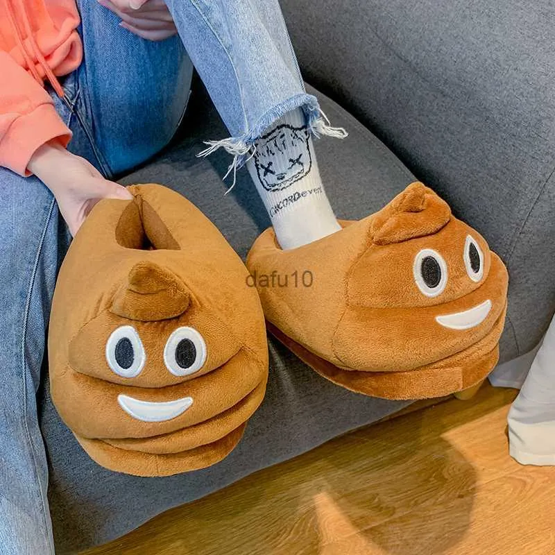 Slippers Winter Poop Slippers Men Bedroom Non-slip House Women Plush Shoes Soft Warm Indoor Loafers Fashion Funny Home Men's Slippers HKD230821