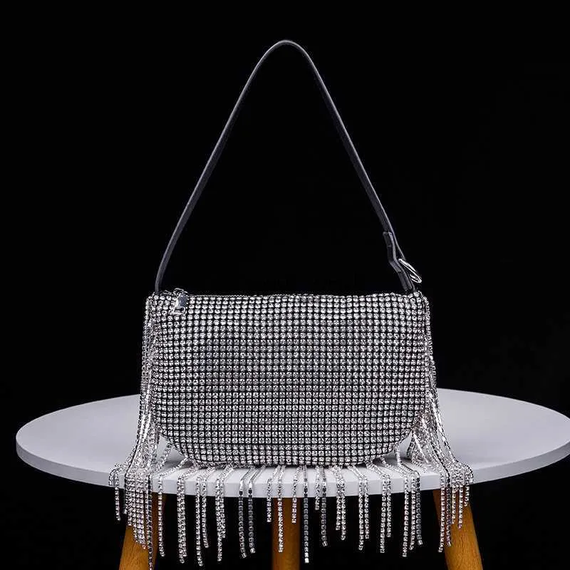 Sacs de soirée long gland sac à bandoulière Bling Party femmes sac sous les bras sac à bandoulière strass sacs à main 2023 tendance luxe sac femme HKD230821