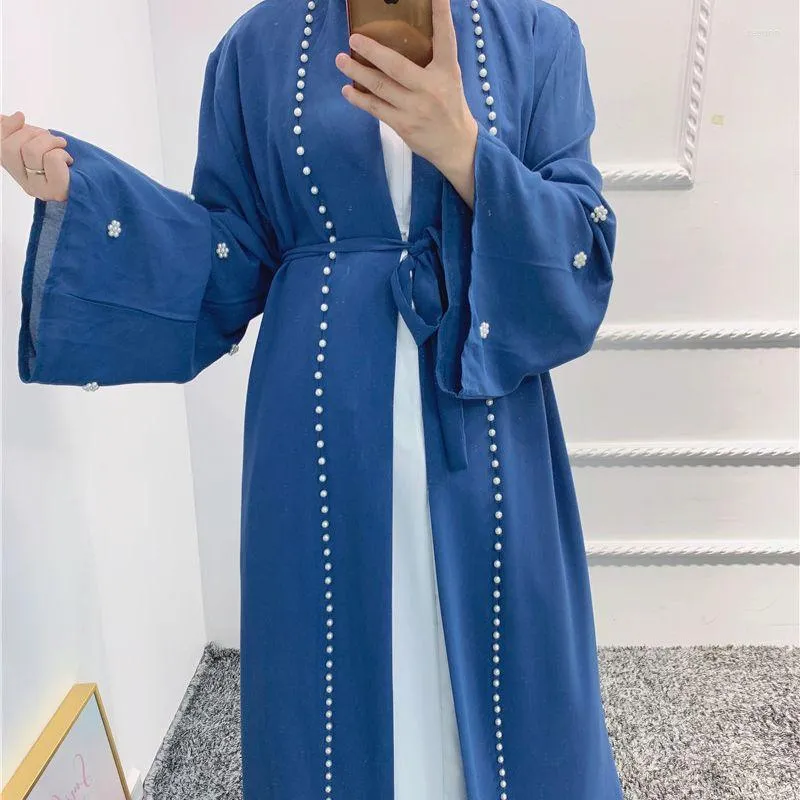 Vêtements ethniques 2023 Eid Perles Femmes Musulmanes Abaya Cardigan Maroc Robe De Soirée À Lacets Maxi Abayas Caftan Islam Turquie Arabe Robe Longue