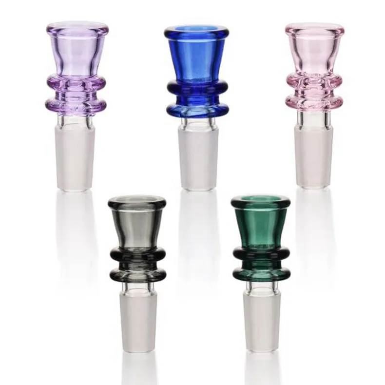 Neuester Stil Buntes Glas Raucher Bubbler 14mm 18 mm männliches Gelenk Trockener Kräuter Tabakfilter Schüssel Öl Rigs Wasserpfahl Bong Downstamm Zigarettenhalter DHL