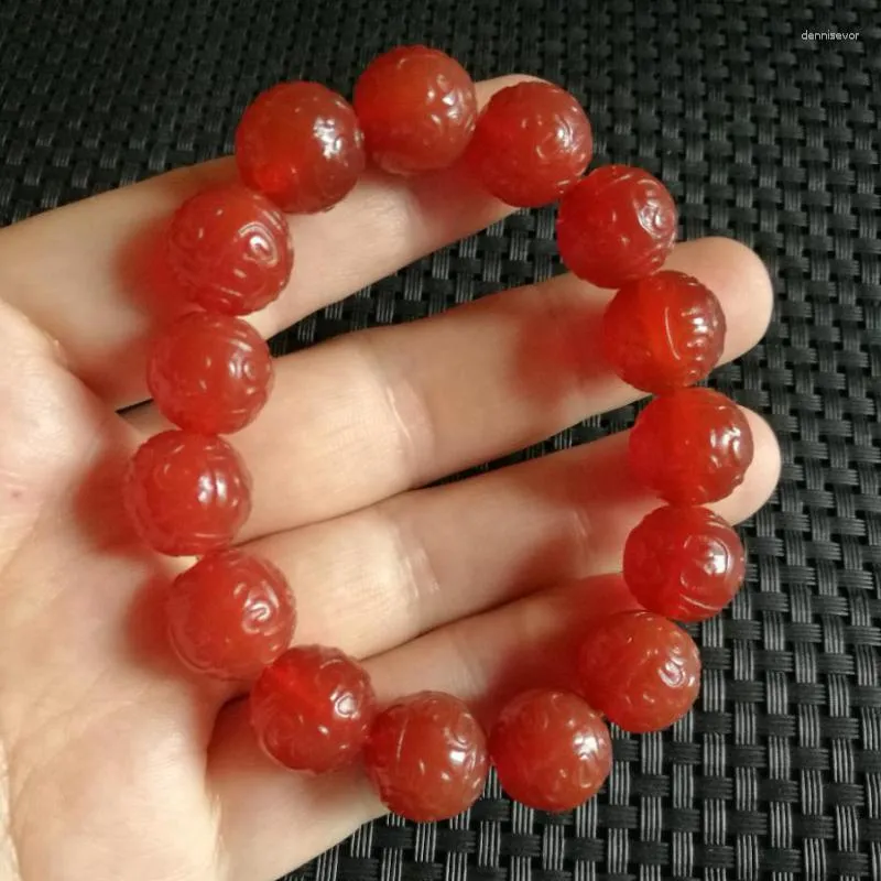 Strand Bracciale rosso naturale Bracciale Uomini Donne curate gioielli pregiudizi Gioielli vere perline intagliate elastiche