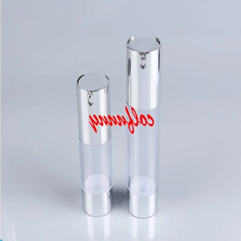 100 st/Lot Fast frakt 15 ml 30 ml 50 ml luftlös flaska med UV -silvervakuumpump eller lotion som används för kosmetisk container bulem