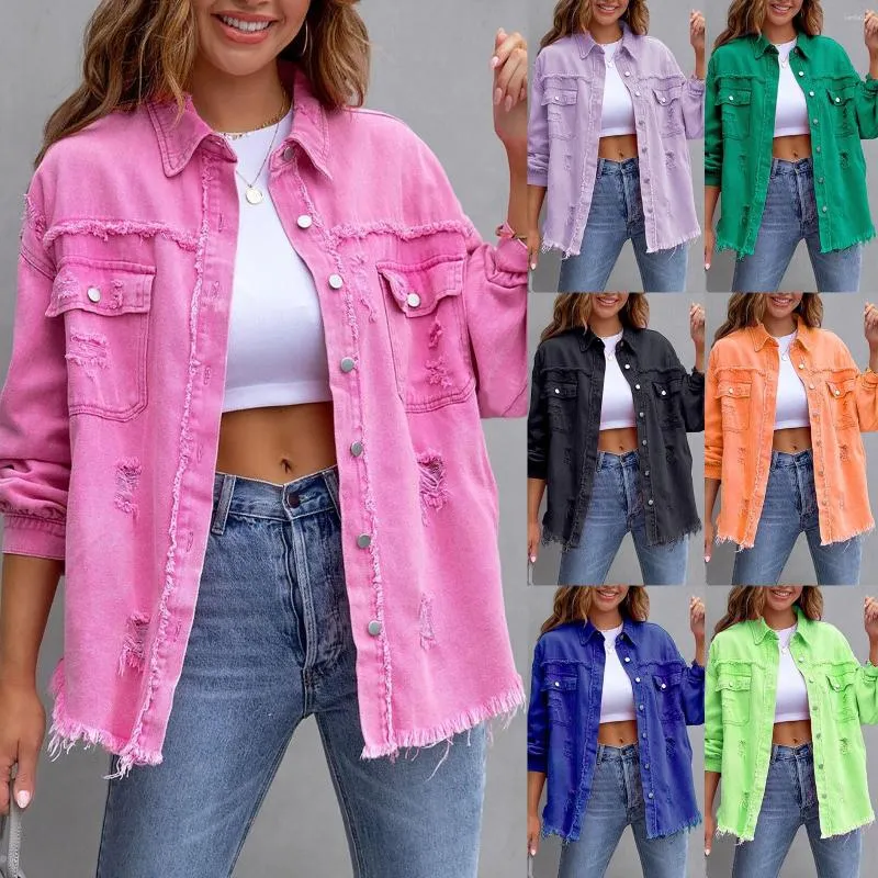 Jackets femininas Mulheres rasgadas jeans jeans Spring Spring casual angustiado