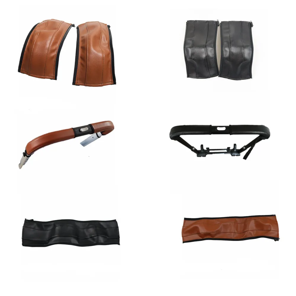 Lot De 2 Housses De Protection Poignée Poussette - Simili Cuir Marron Avec Fermeture Éclair, Universelles Et Confortables