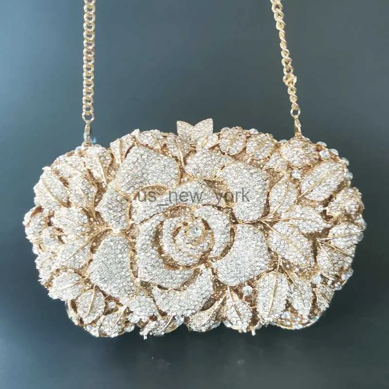 Evening Bags XIYUAN Women Crystal Flower Shape Gold Rhinestone Evening Bags Ladies Diamond Party Handbag Bridal Wedding Clutch Bag Handbags HKD230821