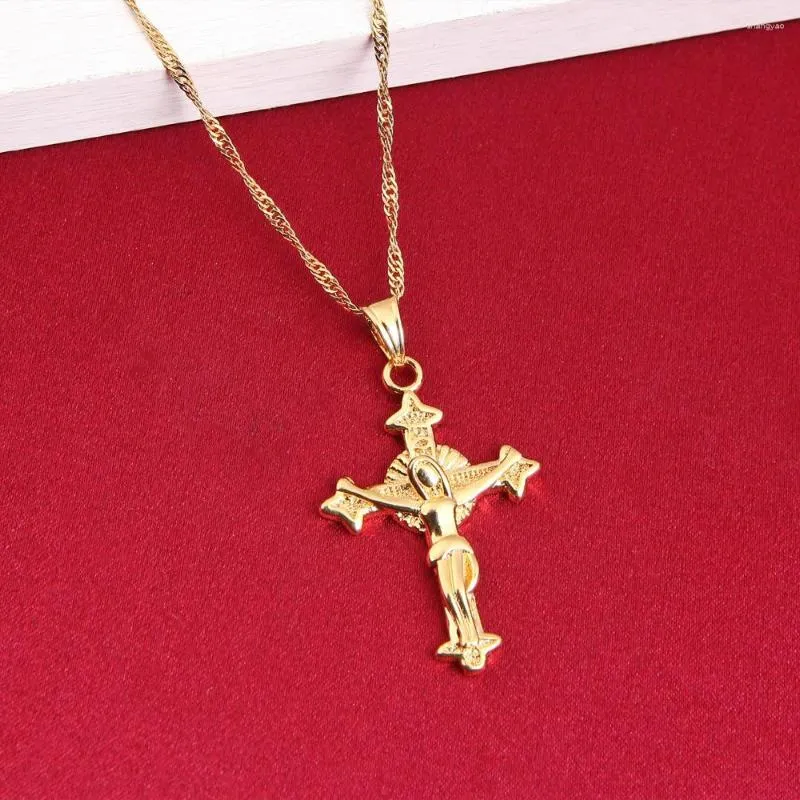 Hangende kettingen Jezus hoofd kruis goud kleur 22k charme voor vrouwen mannen christelijke sieraden fabriek groothandel juweel kruisbeeld god