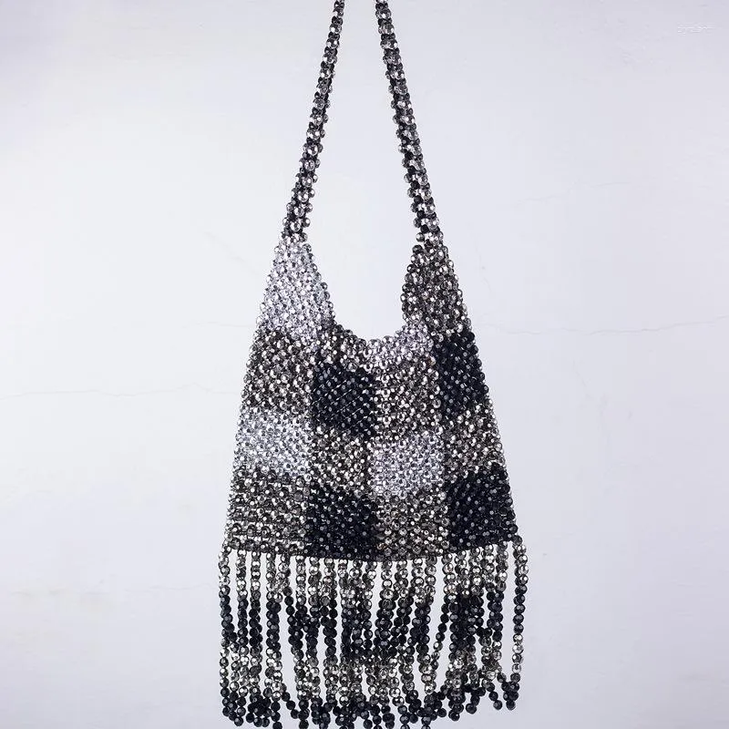 Abendtaschen Dual Farbe Schwarze Silberhandtaschen für Frauen Mode Retro echte Quasten Design Frauen Schulter Customized Crystal Bag