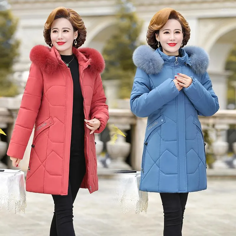 Women's Trench Coats Winter Clothes Women Mother's Cotton Middle-aged And  Elderly Ladies Thick Hooded Pure Color Woman Parkas