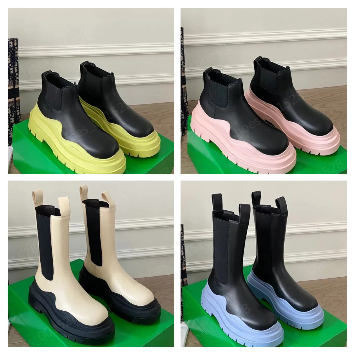 Chunky Heel Chelsea Boot: Mens Two Tone Leather Mid Calf Chunky Heel Chelsea Boot: Mens Two Tone Leather Mid Calf