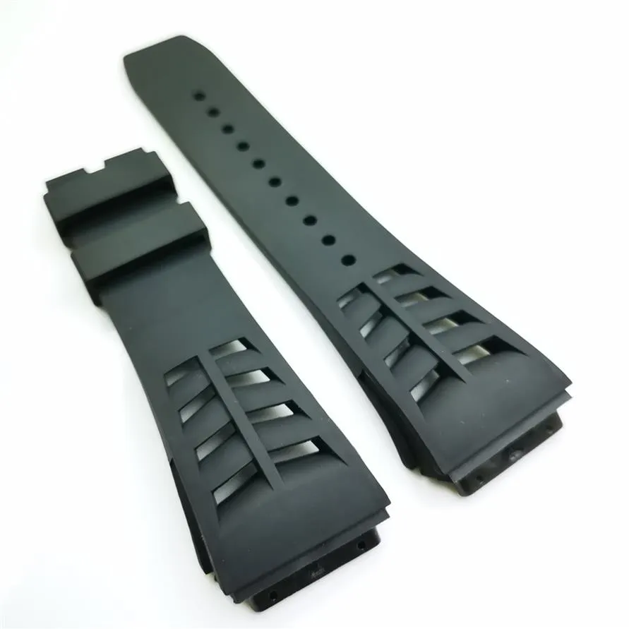 25 mm zwarte horlogeband 20 mm vouwen clasp rubberen band voor RM011 RM 50-03 RM50-01220S