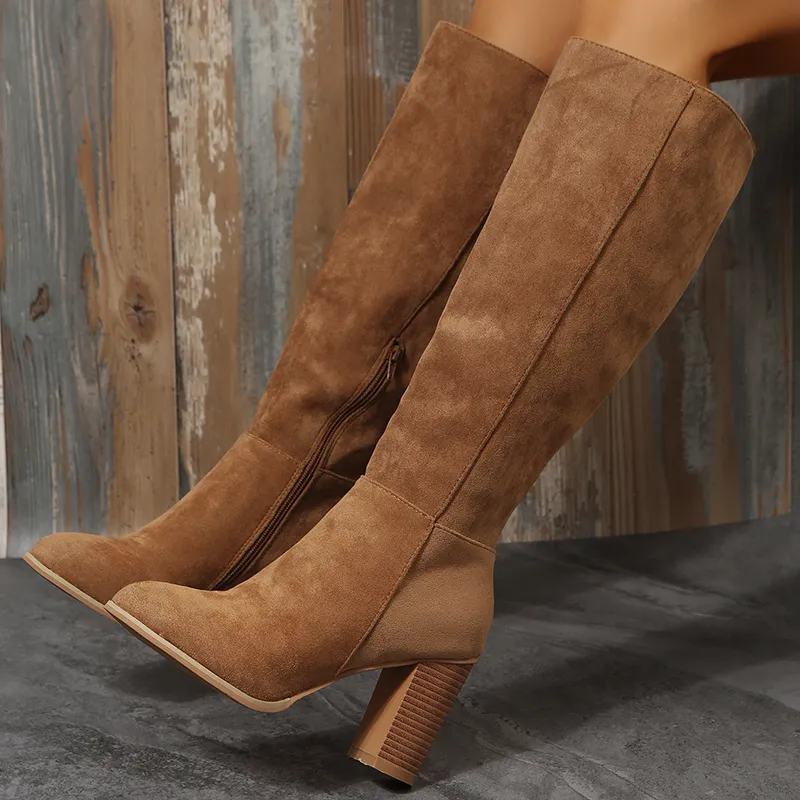Boots Boots Women Cowboy Heels Western Chunky Shoes Leather Knee