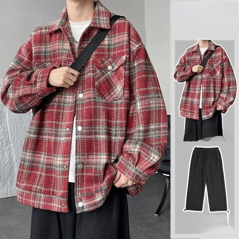 Herren -Tracksuits Männer setzt Streetwear 2023 Herbst und Frühling männlicher Plaid Long Sleeve Shirt Hosen 2 PCs Anzüge Koreanische Mode N04