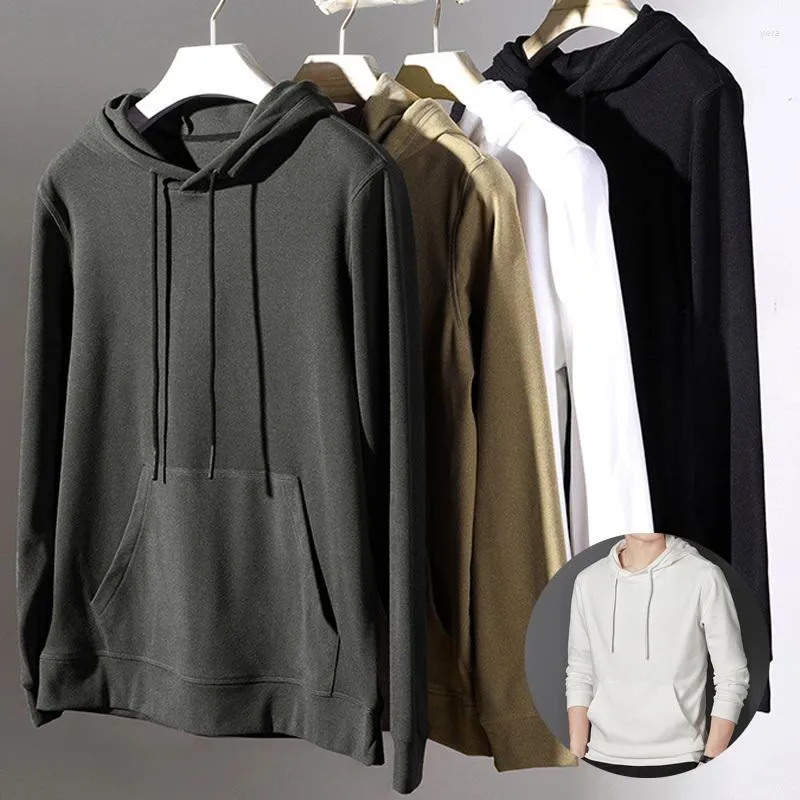 Herr hoodies 93,2% mikrofiber fleece huv för män på hösten och vintern termisk varm fast färg långärmad tröja man herr kläder