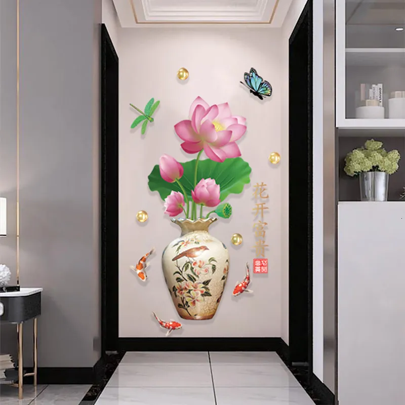Stickers Muraux Décoratif Style Chinois Vintage Vase Autocollant