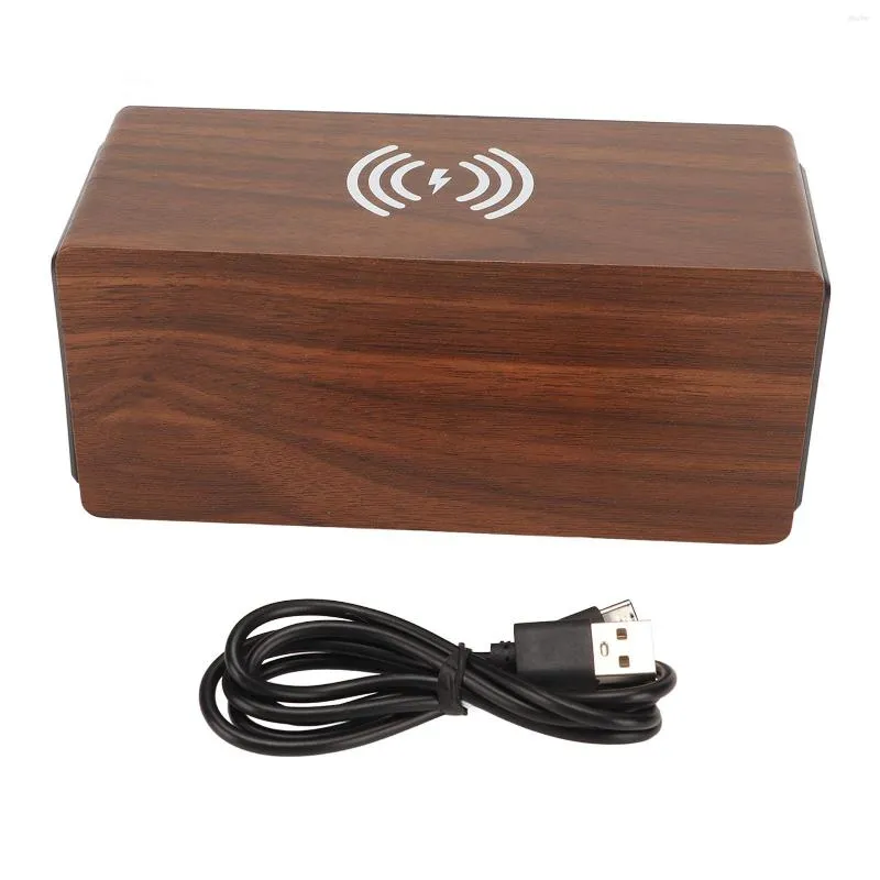 Watch Boxes Bedroom LED Clock Dimmer Brown Fashionable Bluetooth Speaker Wooden Digital Alarm with Wireless Charging for Home Men