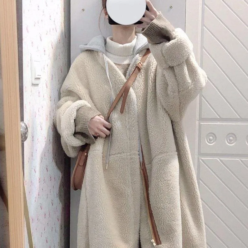 Trench feminino Casacos 2023 Inverno quente engrossar lã Casaco acolchoado imitação de cordeiro lã solta lam wollen jaqueta para mulheres