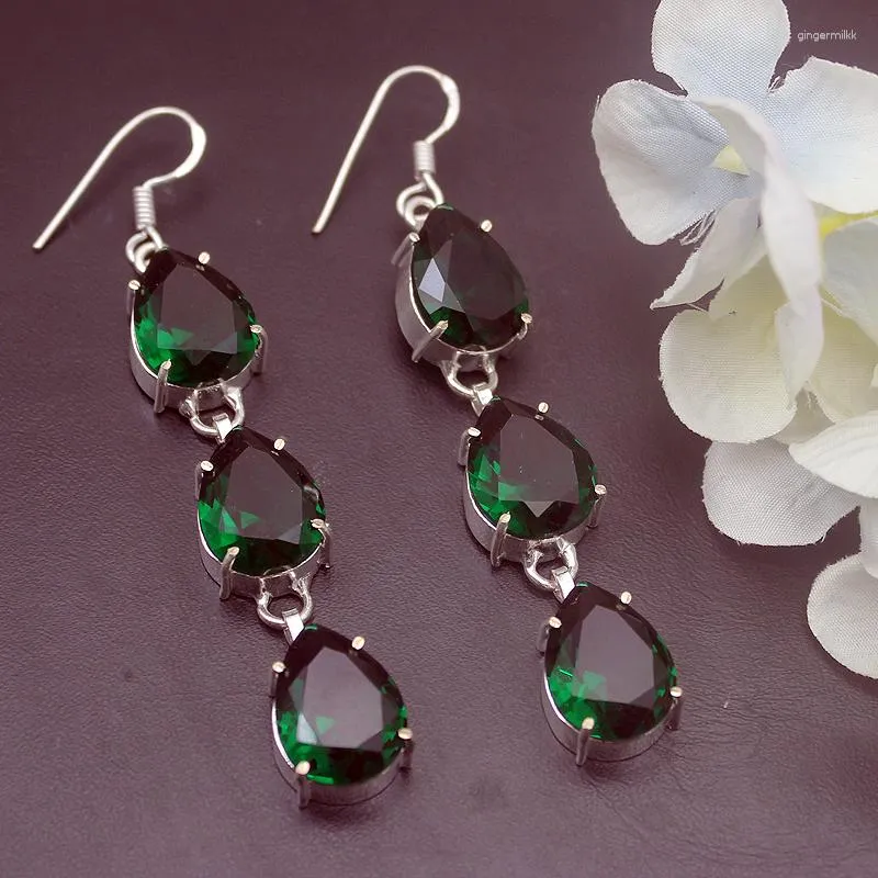 dangle earrings hermosa驚くべき涙滴輝くgreentopaz for women 3インチA822