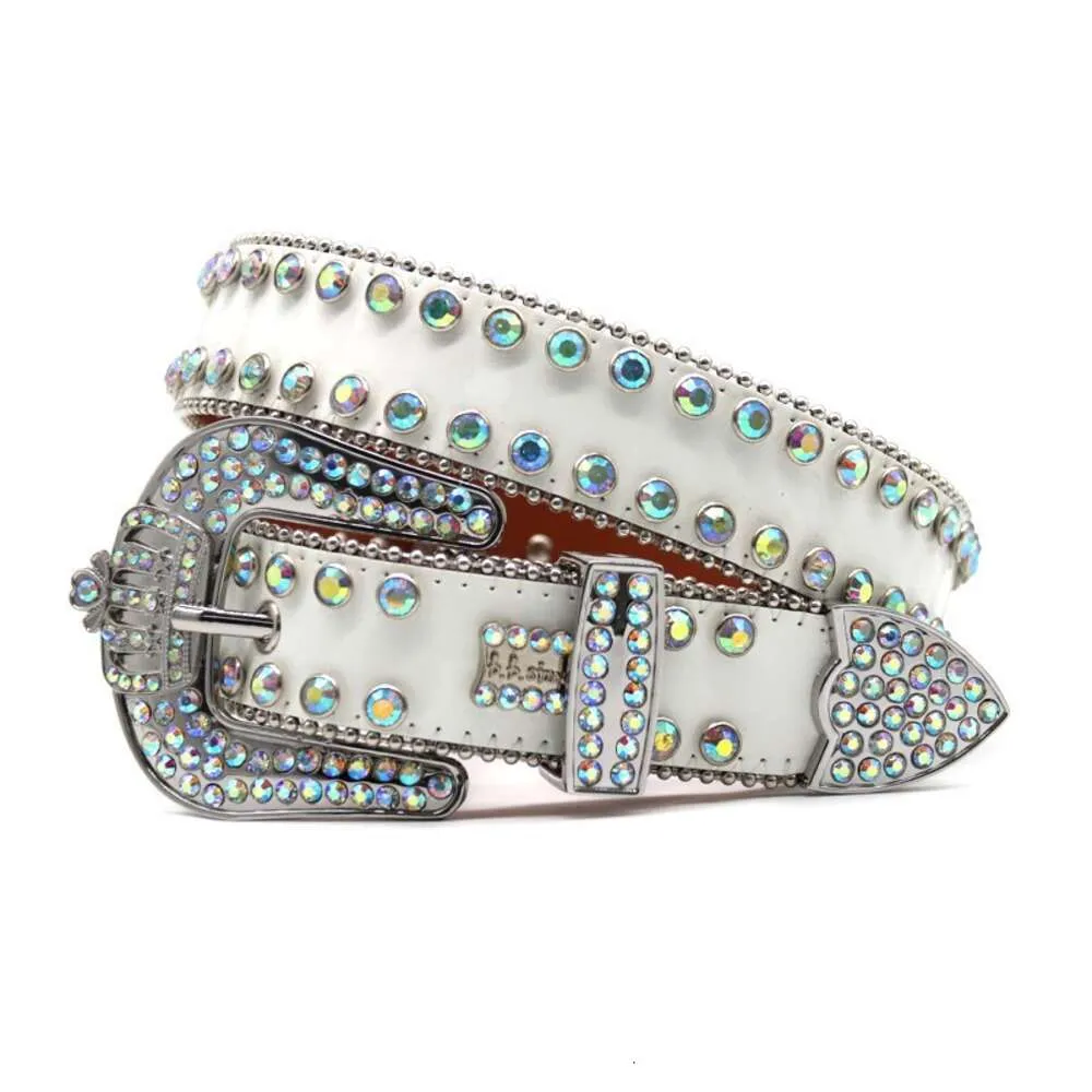 White Crown Belt Unisex Ny krona Rhinestone Hand inlaid Hip Hop Trend Personlig byxbälte