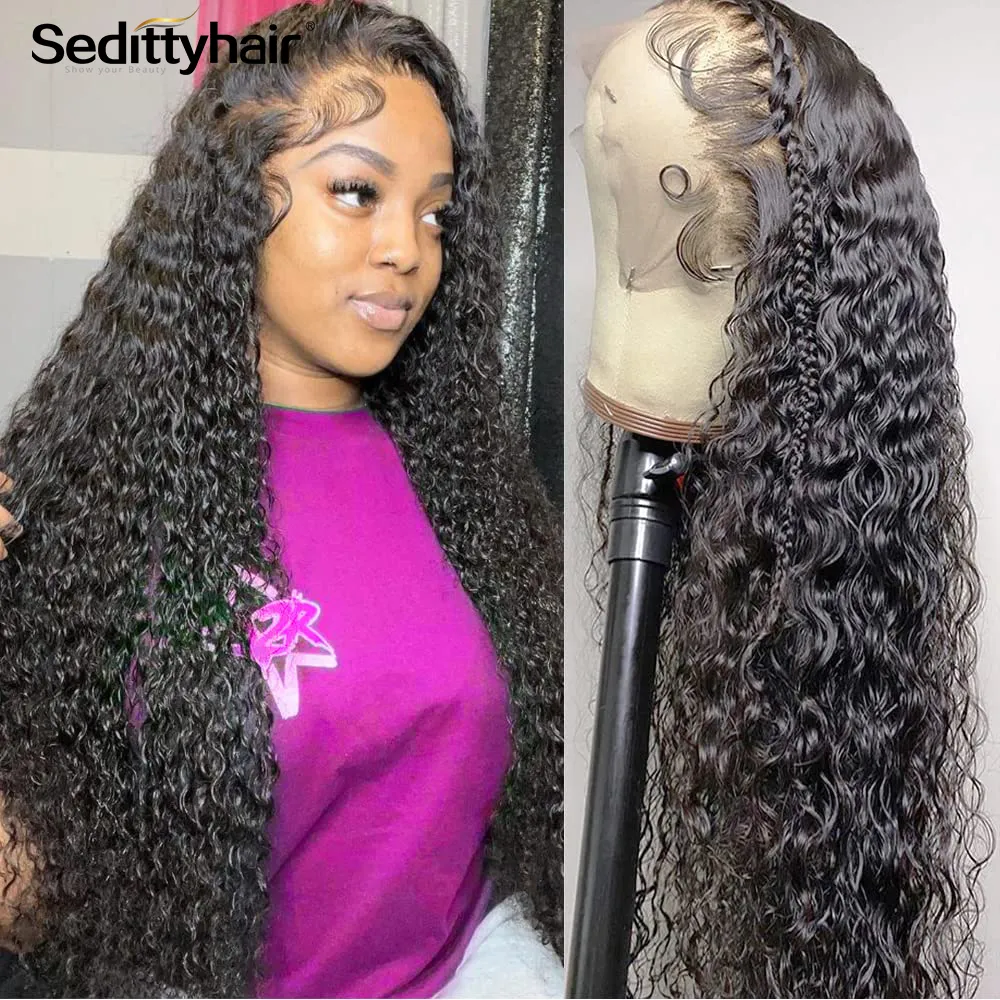 Syntetiska peruker Deep Wave Spets Front Wig 13x4 HD Frontal Curly Human Hair for Women Pre Plucked Brasilian Remy 180 Densitet 230821