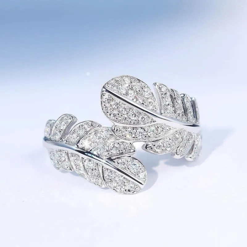 Cluster Rings Douyin Live Drainage Welfare Model Beautiful Super Fairy Design Exquisite Feather Ring Micro-inlaid High Carbon Diamond