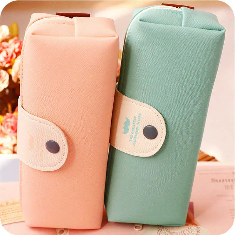 Learning Toys korean candy color pencil case PU leather school pencil bag for girl stationery estojo school supplies