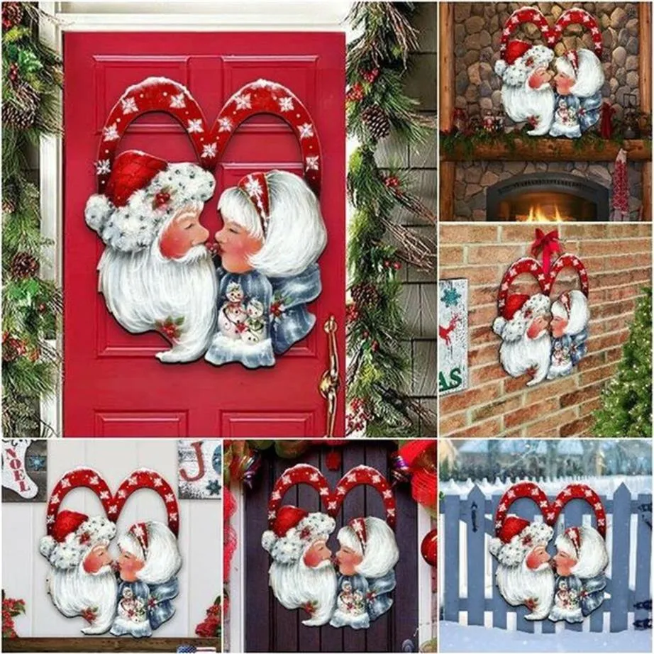 Julekorationer Santa's Love Festive Wreath Decoration Door Panel Window Red Hanger för Home180w