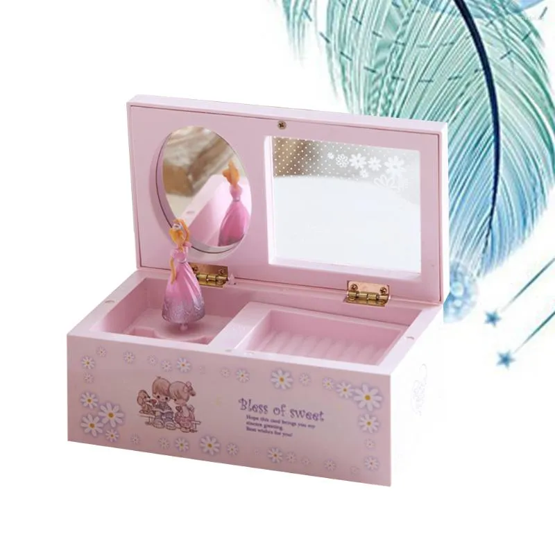 Figurines décoratives boîte à musique miniature danse fille rotatif musical pour bébé femme cadeau décoration (rose)