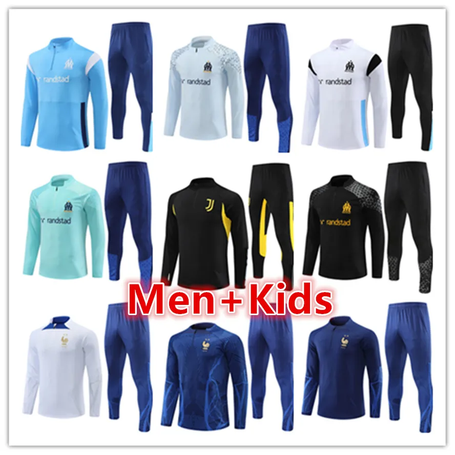 2023 2024 Men soccer tracksuit jacket kit 22 23 24 Marseilles soccer jersey kids football training suit tracksuits survetement foot chandal jogging kits sets