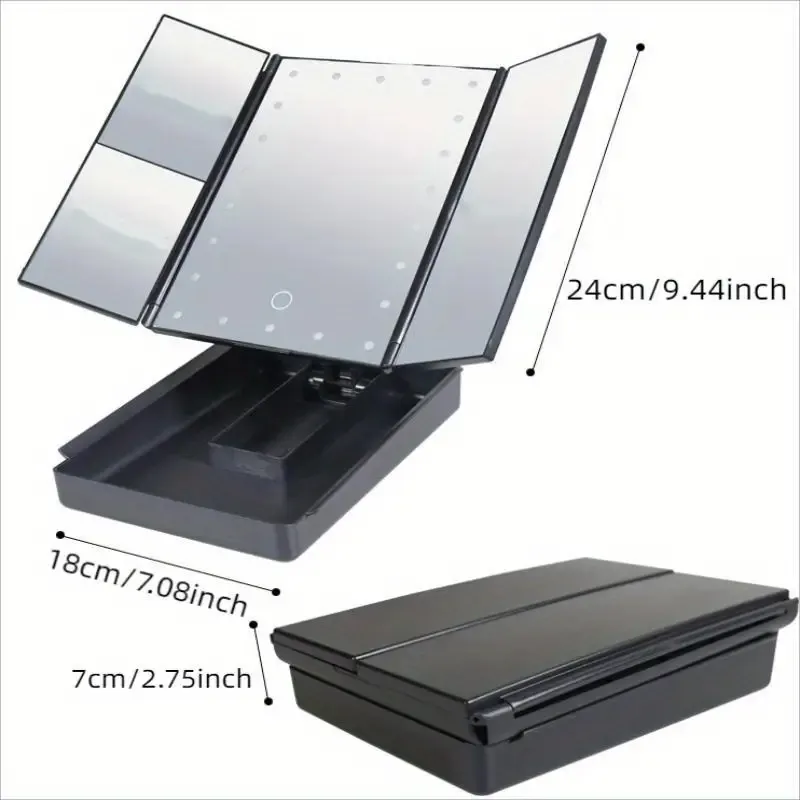 LED Tri -Fold Makeup Mirror with Light -Portable Desktopオーガナイザー用のポータブルデスクトップオーガナイザー-2x3x完璧なメイクアップアプリケーション用の拡大ミラー