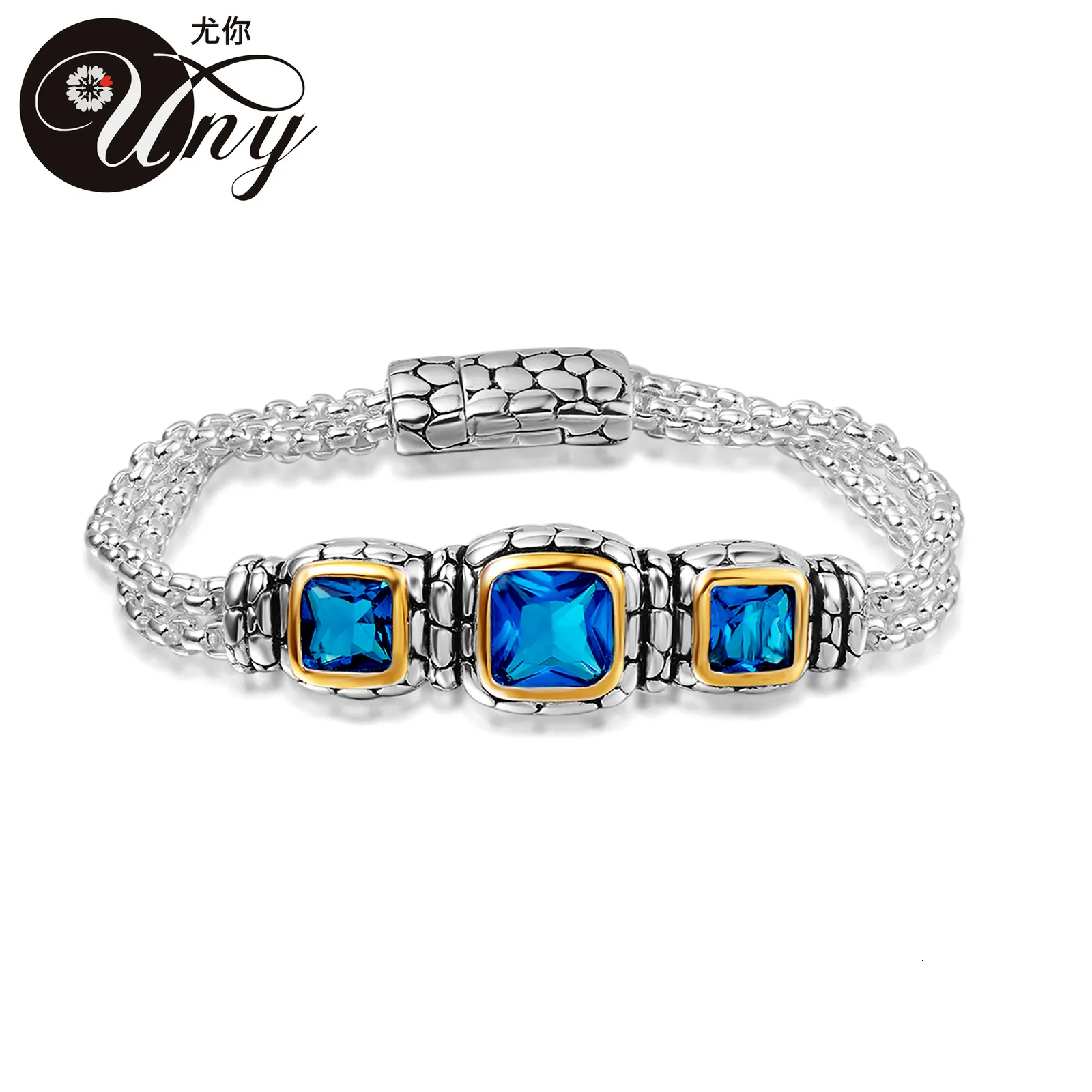 Очарование браслетов Uny Jewel Jewelry Three Cz Stone Two Strand Box Chaine Magnetic Bracelet Designer Inspired Grothud Day Gifts 230821