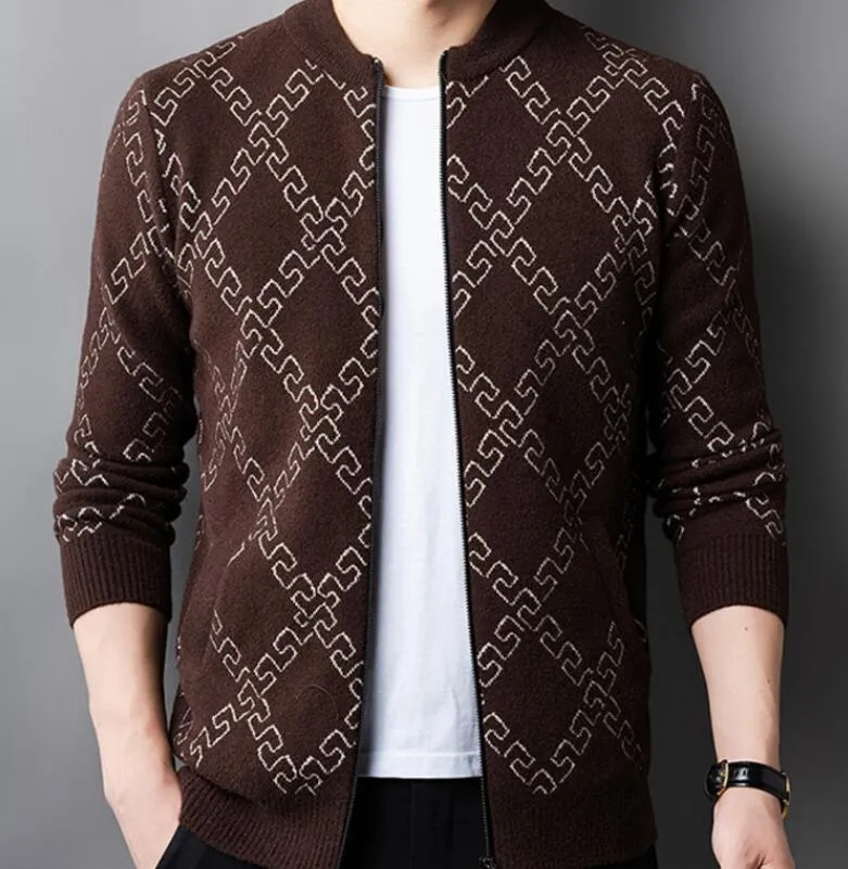 Designer Men s Striped Casual Cardigan Sweater Winter Pockets Knitted Outwear