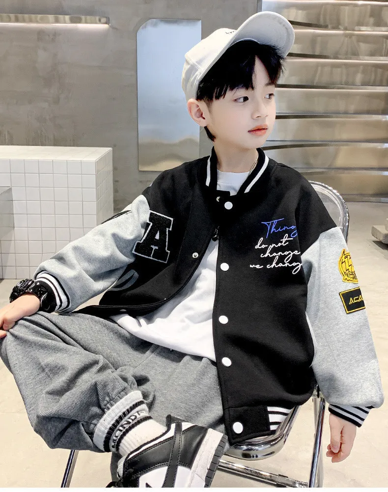 送料無料 新品   Varsity Bomber JK Kids Bomber Jacket: Stylish Spring/Autumn Letter Print