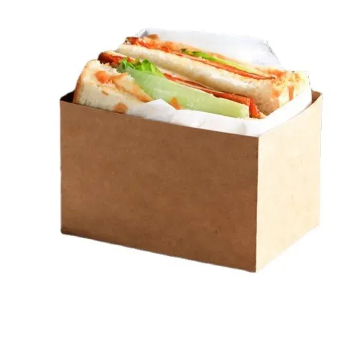 卸売クラフトペーパーサンドイッチ包装箱厚い卵トーストパン朝食
