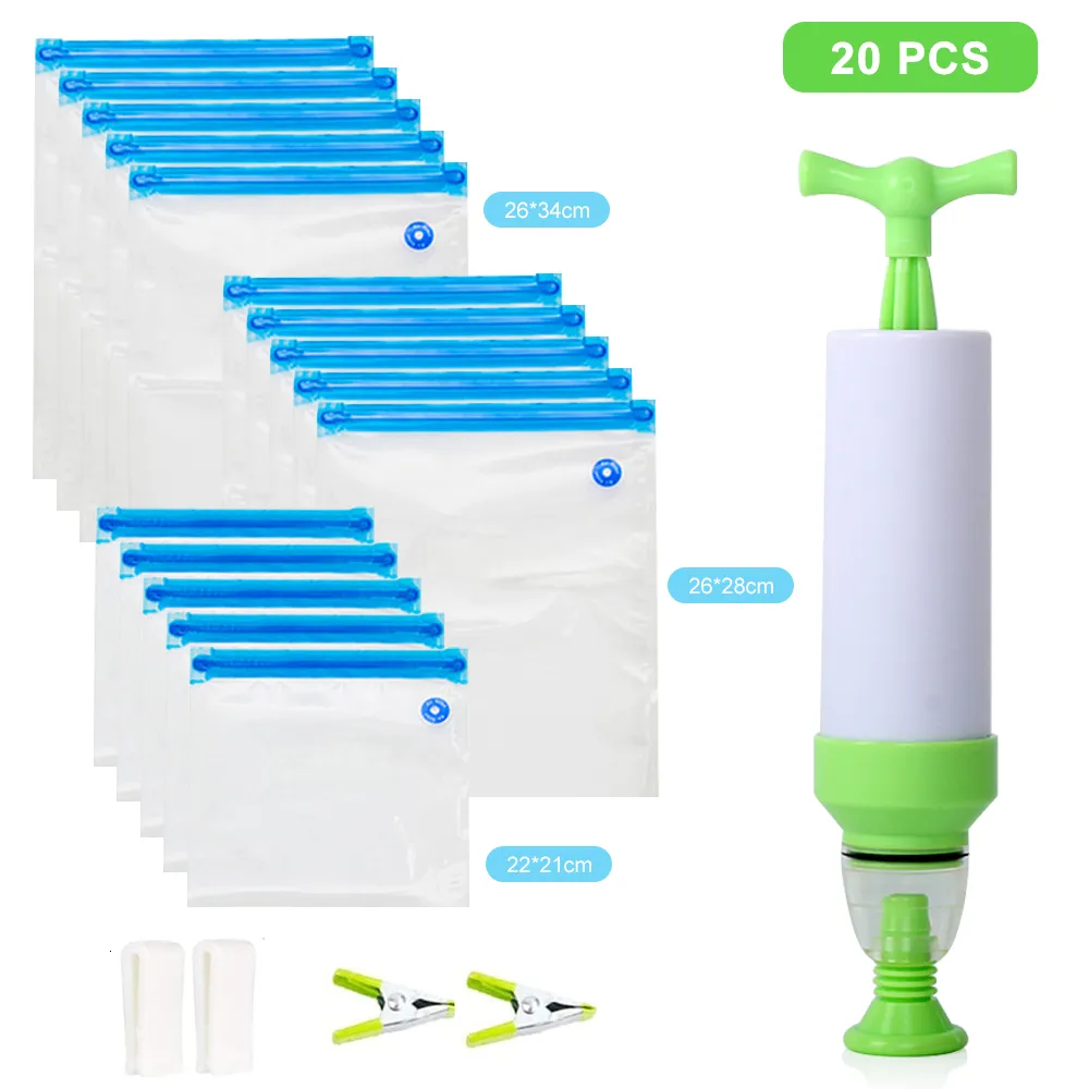 Reusable Food Vacuum Seal Bags With Hand Pump Clips Ziploc Style