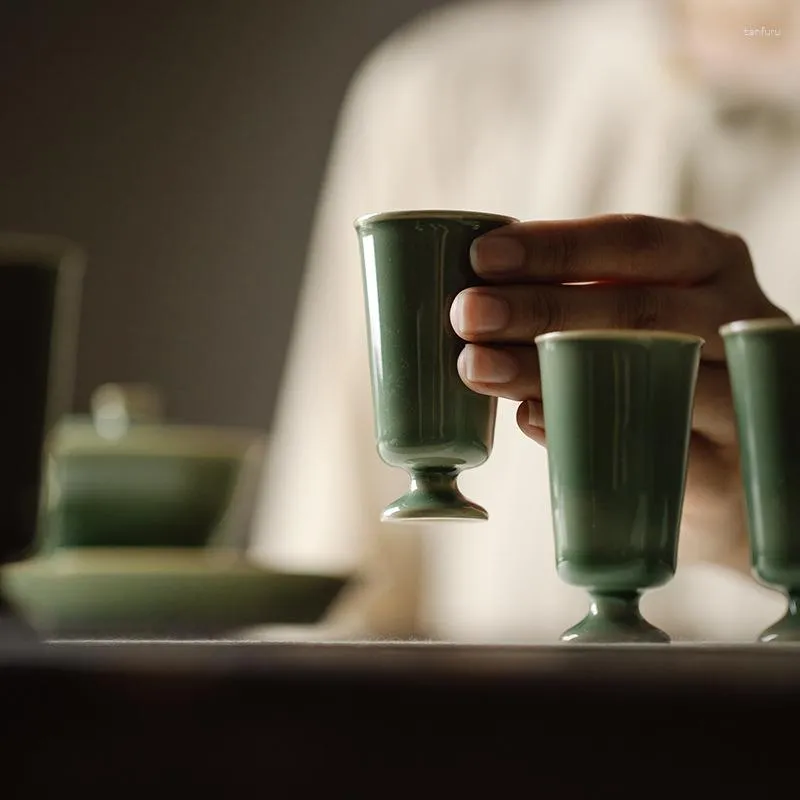 Tumblers 2 st kinesiska tekoppar Solild Color Cup Ceramic Cups of Tea Porcelain Drinkware Glaze Pottery