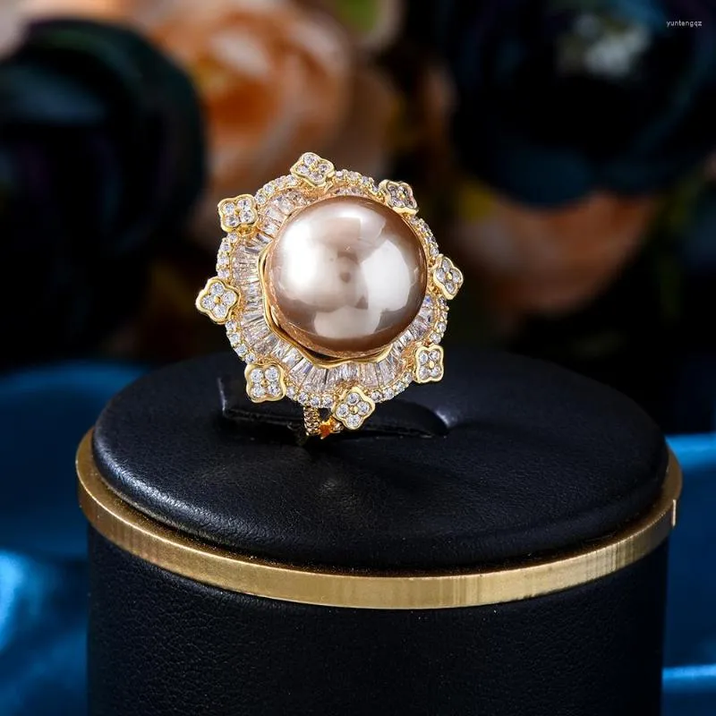 Cluster Rings Siscathy Fashion Vintage Copper Inlable Zircon Pearl для женщин 2023 Тенд круглый банд