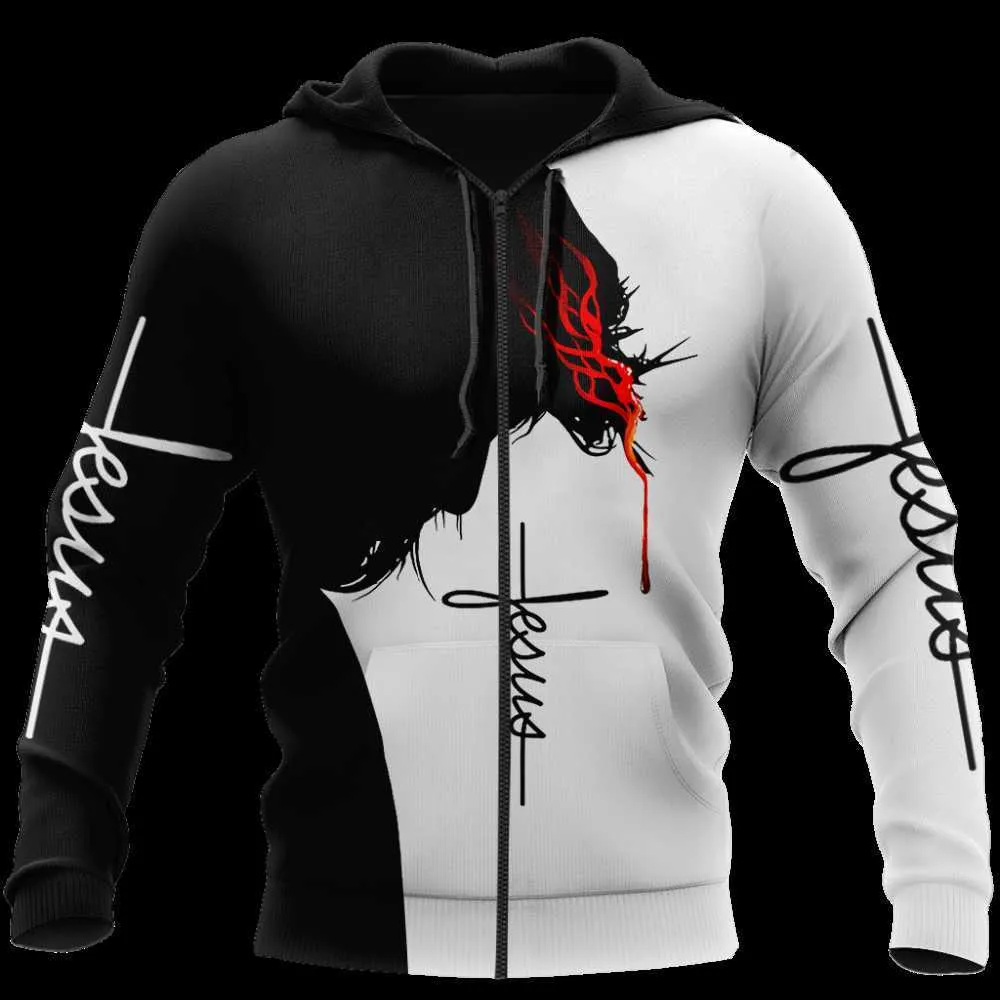 Men's Hoodies Sweatshirts Autumn brand hoodie Jesus tattoo 3D printing men's sportswear unisex street clothing zipper casual jacket Q230822